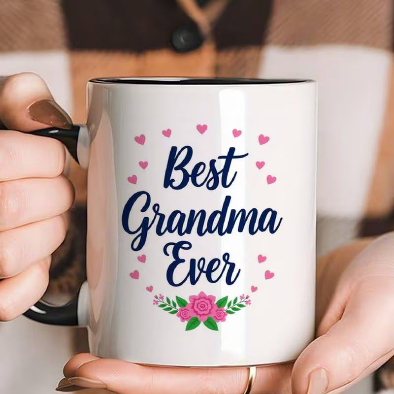 "Best Grandma Ever" Ceramic Coffee Mug – Cute Floral Hearts & Grandmother Appreciation Novelty Cup (M1151)