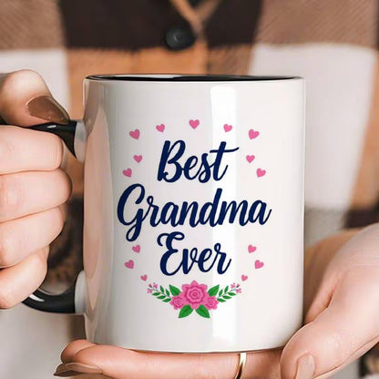 "Best Grandma Ever" Ceramic Coffee Mug – Cute Floral Hearts & Grandmother Appreciation Novelty Cup (M1151)