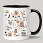 Bookish Ghost Reading Pattern Ceramic Coffee Mug – Black Rim & Handle Cute Spooky Reader Gift (M1025)