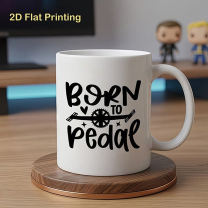 Cute "Born To Pedal" Cycling Ceramic Coffee Mug – Bicycle Lover & Cyclist Gift Novelty Cup (M1090)