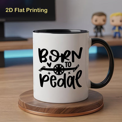 Cute "Born To Pedal" Cycling Ceramic Coffee Mug – Bicycle Lover & Cyclist Gift Novelty Cup (M1090)