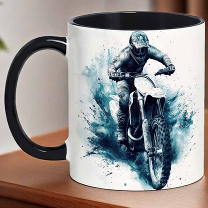 Dynamic "Motocross Dirt Bike" Off-Road Art Ceramic Coffee Mug – Biker & Enduro Rider Novelty Cup (M1091)
