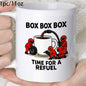 Funny "Box Box Box Time For A Refuel" F1 Pit Crew Ceramic Coffee Mug – Formula 1 Racing & Coffee Lover Novelty Cup with Black Accent (M1107)