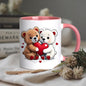 Cute "Two Bears Holding Heart" Ceramic Coffee Mug – Romantic Couple & Valentine's Day Novelty Cup with Pink Accent (M1127)