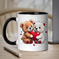 Cute "Two Bears Holding Heart" Ceramic Coffee Mug – Romantic Couple & Valentine's Day Novelty Cup with Pink Accent (M1127)