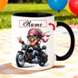 Fun "Cool Lady Biker" Cartoon Motorcycle Ceramic Coffee Mug – Female Biker & Rider Novelty Cup (M1093)