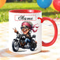 Fun "Cool Lady Biker" Cartoon Motorcycle Ceramic Coffee Mug – Female Biker & Rider Novelty Cup (M1093)