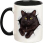 Cute "Black Cat Peeking" Ceramic Coffee Mug – 3D Illusion Kitty & Cat Lover Novelty Cup with Black Accent (M1122)