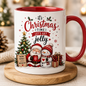 Festive "It's Christmas Time Let's Get Jolly" Santa and Snowman Ceramic Coffee Mug (M1030)