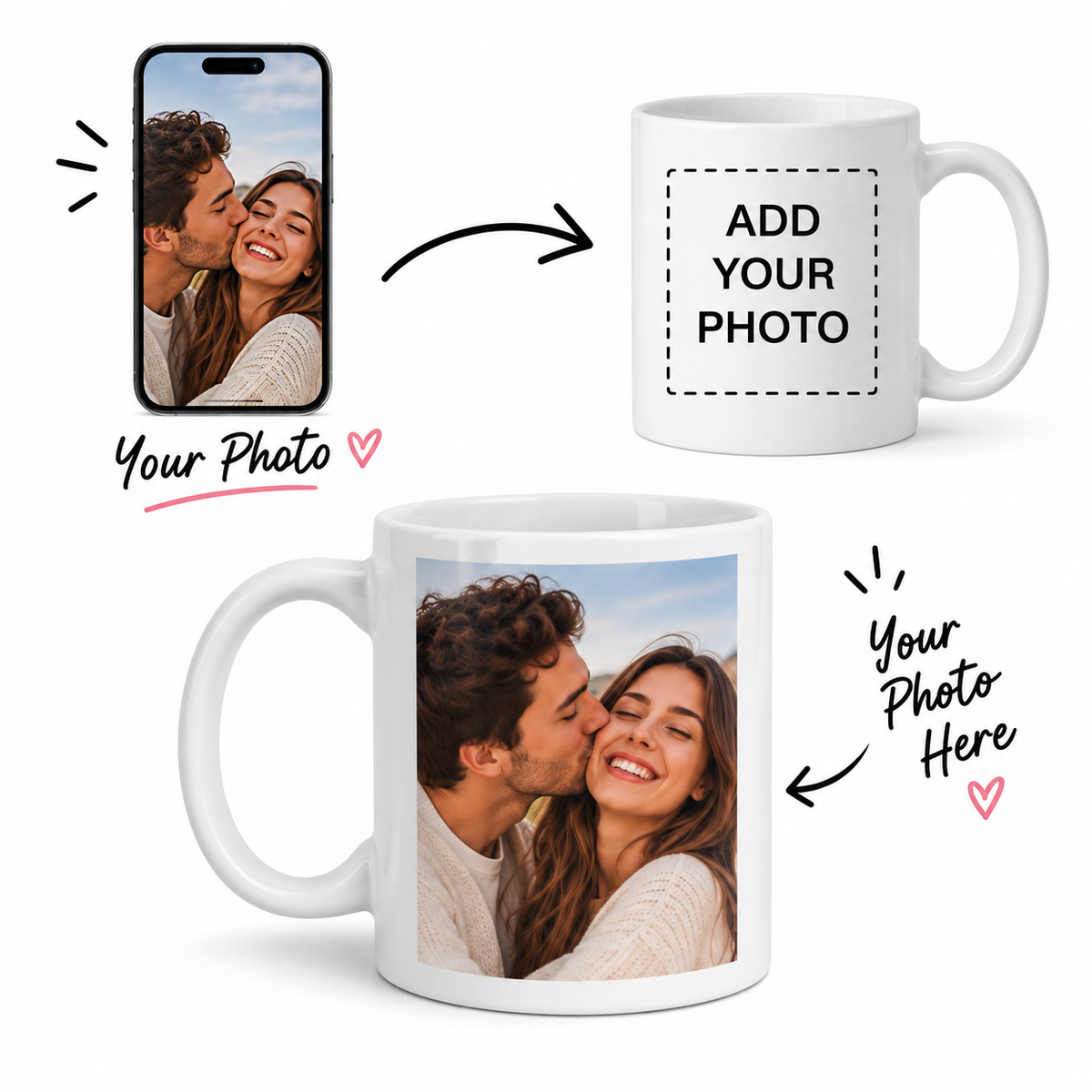 Personalized Mug "Custom Photo Memories" Ceramic Coffee Mug – Personalized Picture Customization, Double-Sided Photo Print & Couple Novelty Cup | Available in Multicolours | Fast Dispatch by UK Seller (M1186)