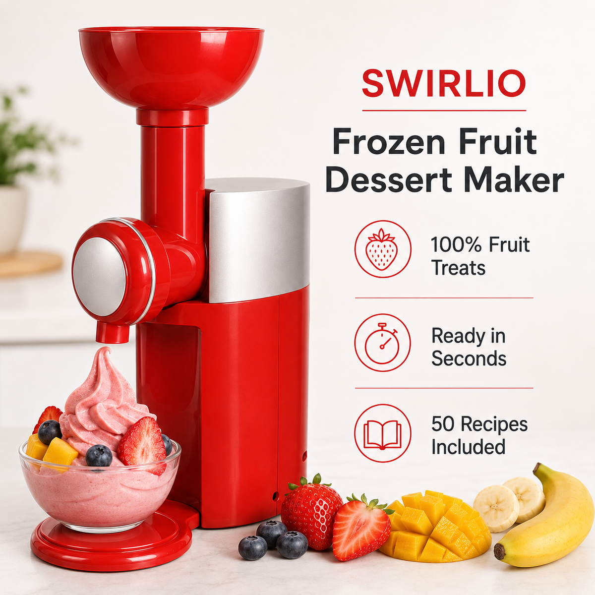 Big Boss 9249 Swirlio Frozen Fruit Dessert Maker, Red/Silver