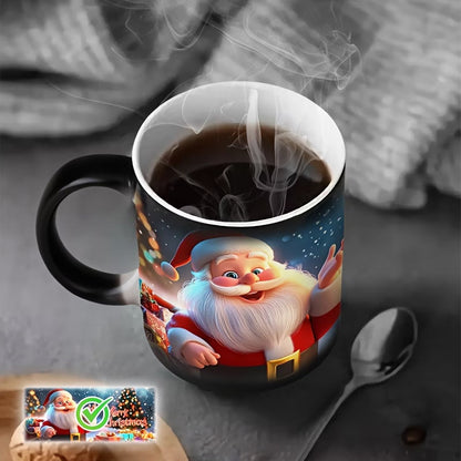 Festive "Cheerful Santa Claus" Magic Ceramic Coffee Mug – Heat-Sensitive Holiday Magic, Santa Claus Portrait & Christmas Novelty Cup with Black Finish (M1153)