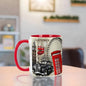 Personalized "Classic London Icons & Vintage Montage" Ceramic Coffee Mug – Red Rim & Handle, Big Ben, Red Telephone Box & British Souvenir Novelty Cup (M1192)