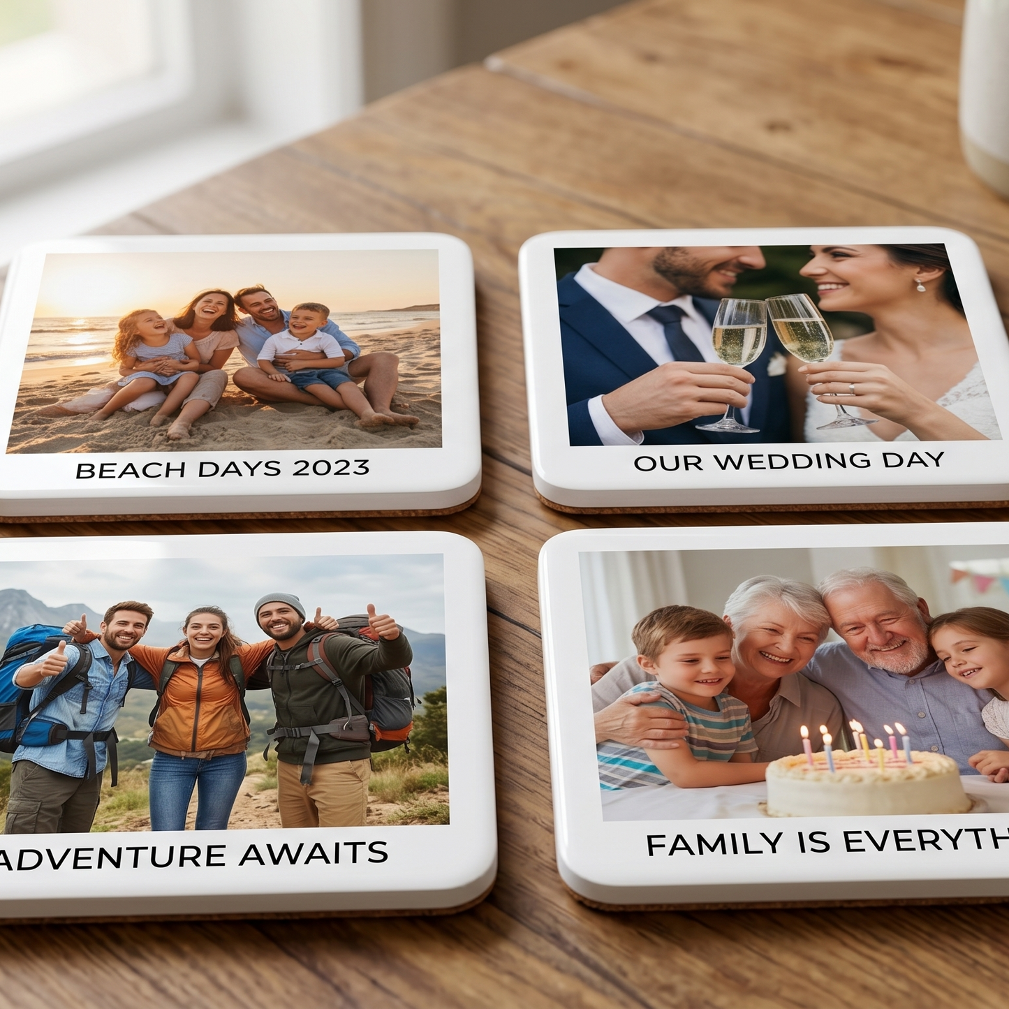 Personalised Premium Set of 2 Coasters. Customised with Any Text, Image or Logo (C1001)