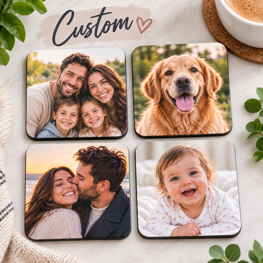 Personalised Square Coaster "Your Photo / Design Here" Custom Photo 9x9cm Hardboard Drinks Mat â€“ High Gloss Coffee & Tea Coaster with Non-Slip Backing Gift | Available in Multipacks | Fast Dispatch by UK Seller (C1001)