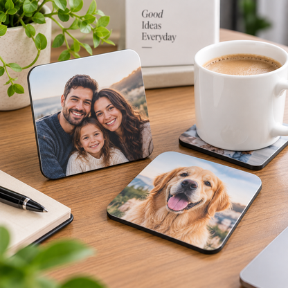 Personalised Square Coaster "Your Photo / Design Here" Custom Photo 9x9cm Hardboard Drinks Mat â€“ High Gloss Coffee & Tea Coaster with Non-Slip Backing Gift | Available in Multipacks | Fast Dispatch by UK Seller (C1001)