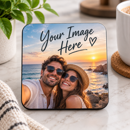 Personalised Square Coaster "Your Photo / Design Here" Custom Photo 9x9cm Hardboard Drinks Mat â€“ High Gloss Coffee & Tea Coaster with Non-Slip Backing Gift | Available in Multipacks | Fast Dispatch by UK Seller (C1001)