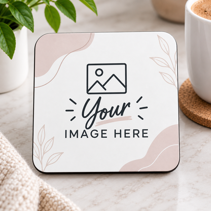 Personalised Square Coaster "Your Photo / Design Here" Custom Photo 9x9cm Hardboard Drinks Mat â€“ High Gloss Coffee & Tea Coaster with Non-Slip Backing Gift | Available in Multipacks | Fast Dispatch by UK Seller (C1001)