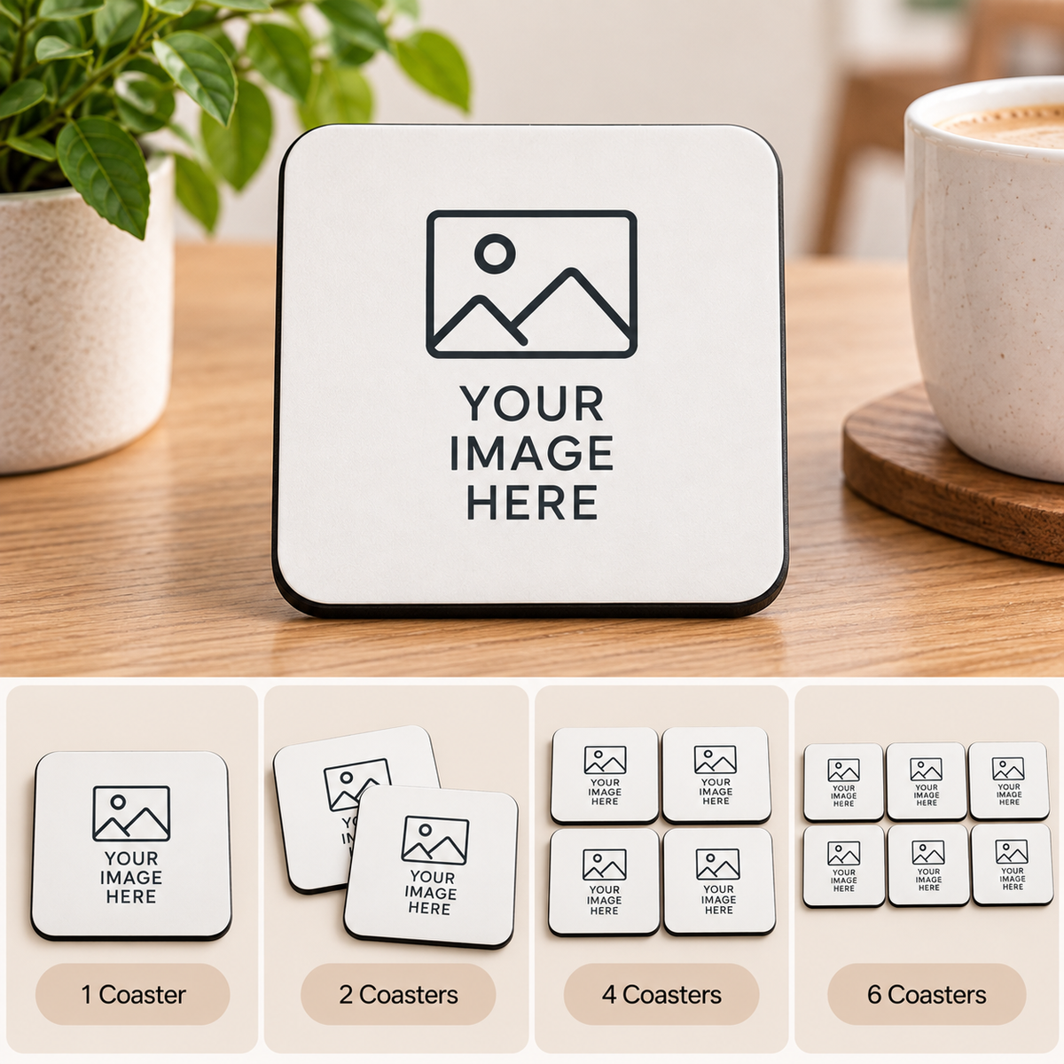 Personalised Square Coaster "Your Photo / Design Here" Custom Photo 9x9cm Hardboard Drinks Mat â€“ High Gloss Coffee & Tea Coaster with Non-Slip Backing Gift | Available in Multipacks | Fast Dispatch by UK Seller (C1001)