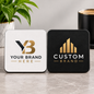 Personalised Corporate Square Coaster "Your Logo Here" Custom Business Branding 9x9cm Hardboard Drinks Mat Professional Office Desk Coaster & Client Gift | Available in Multipacks | Fast Dispatch by UK Seller (C1002)