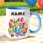 Personalized "Colorful Birthday Celebration" Ceramic Coffee Mug – Custom Name Happy Birthday Party, Balloons & Festive Novelty Cup (M1159)