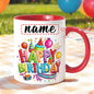 Personalized "Colorful Birthday Celebration" Ceramic Coffee Mug – Custom Name Happy Birthday Party, Balloons & Festive Novelty Cup (M1159)
