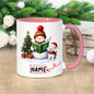 Personalized "Snowman & Puppy Reading 'Merry Christmas'" Ceramic Coffee Mug – Custom Name Festive Holiday & Winter Dog Lover Novelty Cup (M1148)