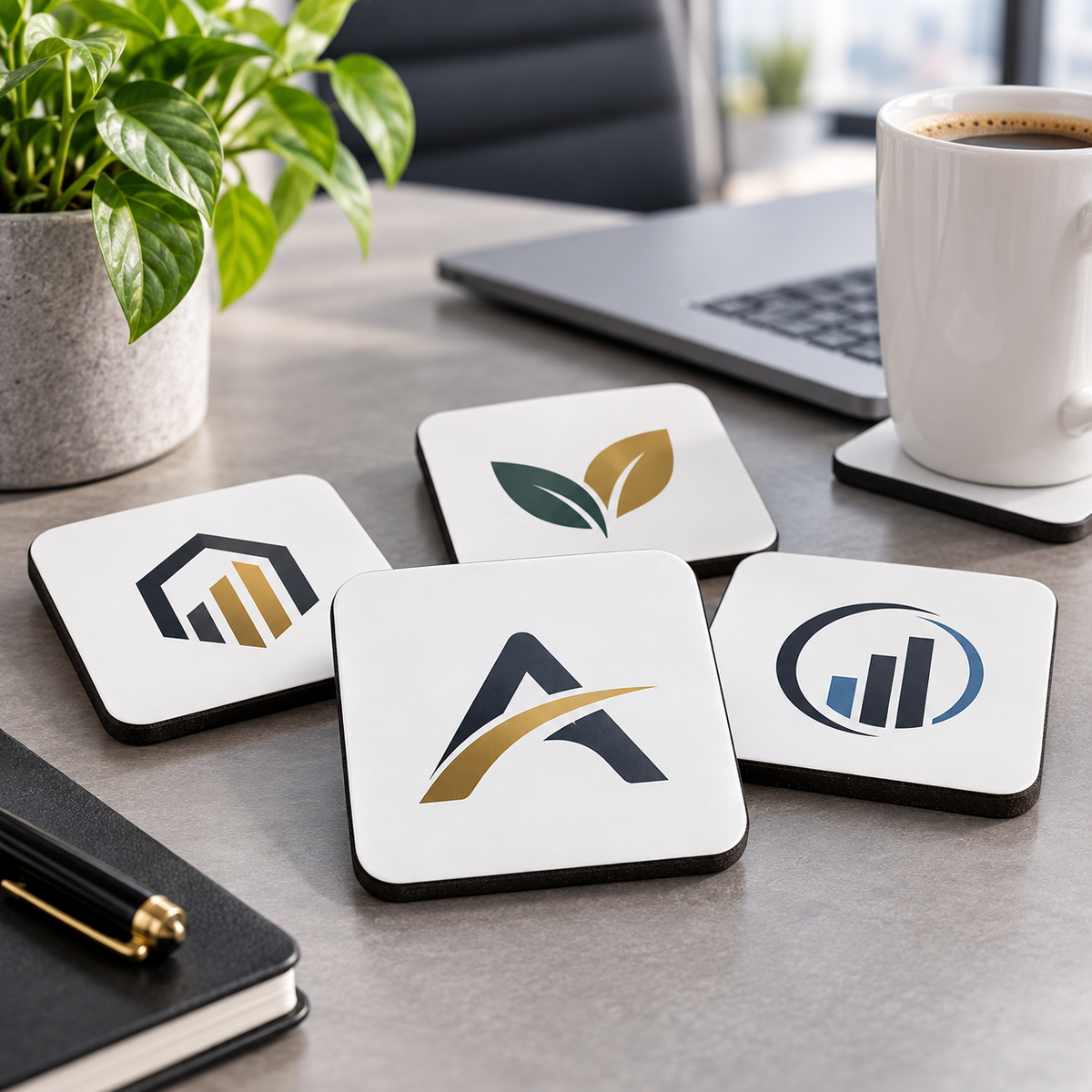 Personalised Corporate Square Coaster "Your Logo Here" Custom Business Branding 9x9cm Hardboard Drinks Mat Professional Office Desk Coaster & Client Gift | Available in Multipacks | Fast Dispatch by UK Seller (C1002)
