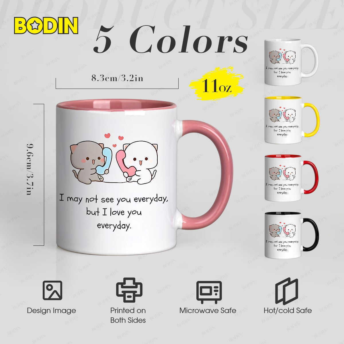 Personalized "Cute Cats Talking on Phone" Ceramic Coffee Mug – Long Distance Relationship Quote, Peach & Goma Cats & Romantic Novelty Cup (M1179)