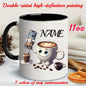 Personalized "Cute Coffee Cup Character with Phone" Ceramic Coffee Mug – Custom Name Barista, Coffee Lover & Cute Cartoon Novelty Cup (M1187)
