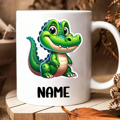 Personalized "Cute Little Alligator" Ceramic Coffee Mug – Custom Name Happy Crocodile, Kids Reptile & Animal Novelty Cup (M1167)