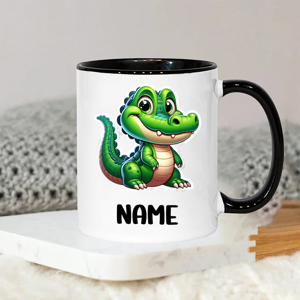 Personalized "Cute Little Alligator" Ceramic Coffee Mug – Custom Name Happy Crocodile, Kids Reptile & Animal Novelty Cup (M1167)