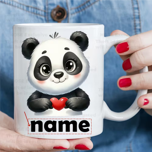 Personalized "Cute Baby Panda Holding Heart" Ceramic Coffee Mug – Custom Name Kawaii Panda & Animal Lover Novelty Cup (M1143)