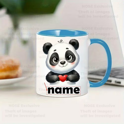 Personalized "Cute Baby Panda Holding Heart" Ceramic Coffee Mug – Custom Name Kawaii Panda & Animal Lover Novelty Cup (M1143)
