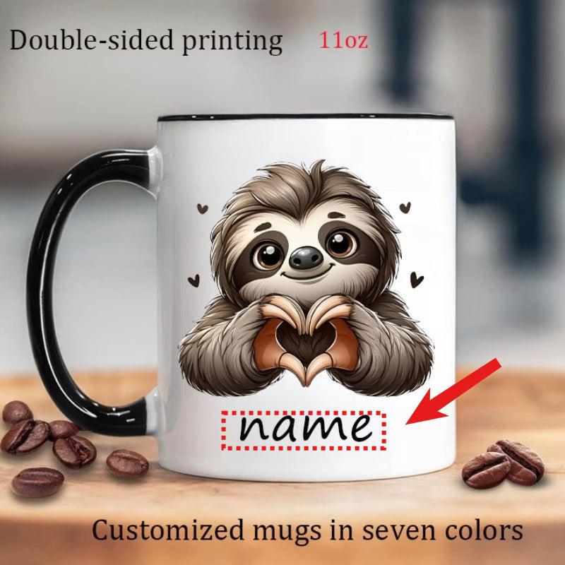 Personalized "Cute Sloth Making Heart Hands" Ceramic Coffee Mug – Custom Name Adorable Animal, Valentine's Day & Love Novelty Cup (M1190)