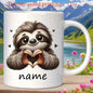 Personalized "Cute Sloth Making Heart Hands" Ceramic Coffee Mug – Custom Name Adorable Animal, Valentine's Day & Love Novelty Cup (M1190)