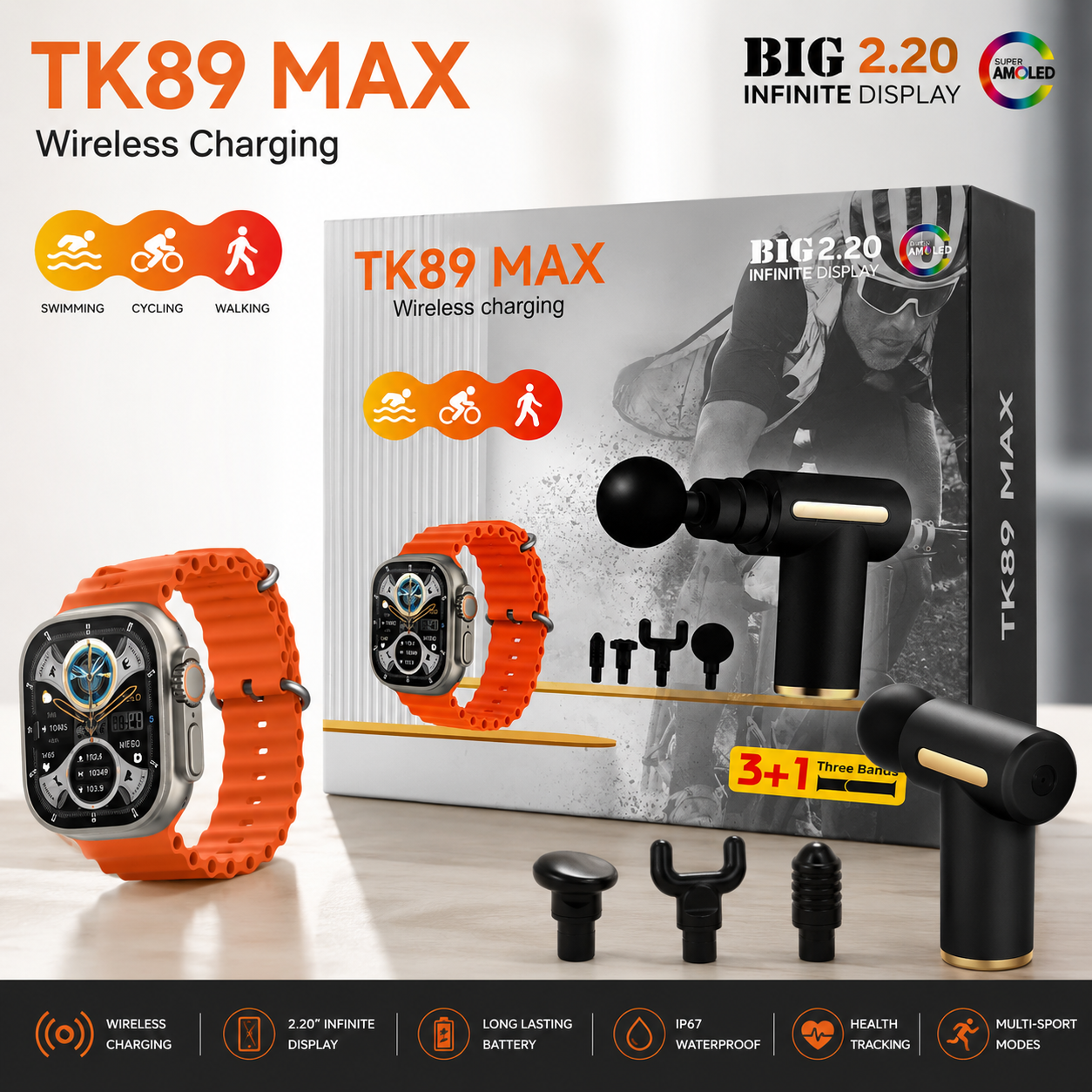 TK89 MAX Smartwatch & Massage Gun Combo