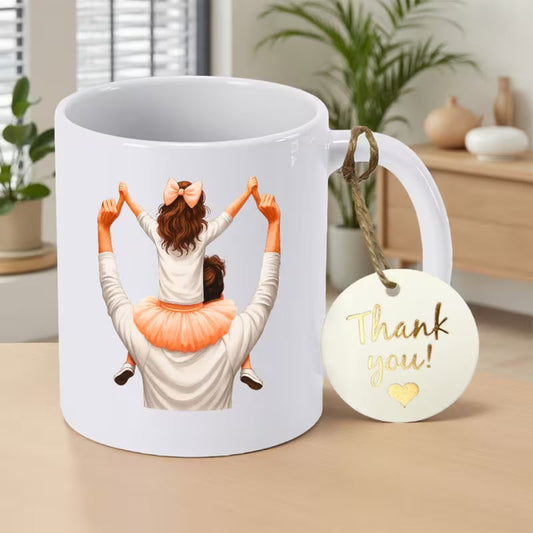 Personalized Father and Daughter Shoulder Ride Coffee Mug – Heartwarming Dad Keepsake Ceramic Mugs (M1014)