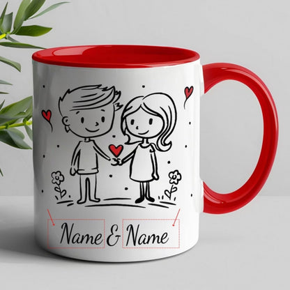 Personalized "Doodle Couple Holding Hands" Ceramic Coffee Mug – Custom Names Romantic Couple & Valentine's Day Novelty Cup (M1157)