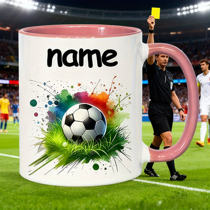 Personalized "Soccer Splash" Ceramic Coffee Mug – Custom Name Football & Sports Novelty Cup with Black Accent (M1118)