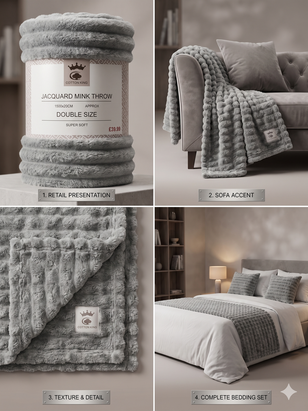Cotton Jacquard Mink Throw Double size Blanket 150x200 cm UK
