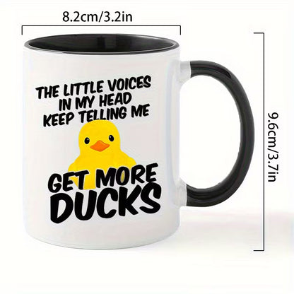 Funny "The Little Voices In My Head Keep Telling Me Get More Ducks" Rubber Duck Ceramic Coffee Mug – Cute Duck Lover & Sarcastic Humor Novelty Cup with Black Accent (M1128)