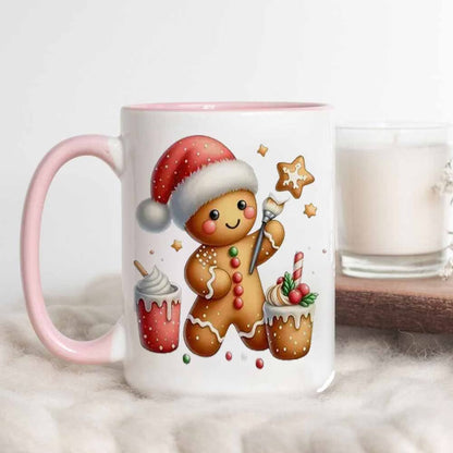 Festive "Santa Gingerbread Man Decorating Cookies" Ceramic Coffee Mug – Cute Christmas Holiday Baking & Winter Novelty Cup (M1145)