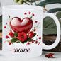 Personalized "Glossy Red Heart & Roses" Ceramic Coffee Mug – Custom Name Romantic Floral, Valentine's Day & Love Novelty Cup (M1188)
