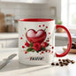 Personalized "Glossy Red Heart & Roses" Ceramic Coffee Mug – Custom Name Romantic Floral, Valentine's Day & Love Novelty Cup (M1188)