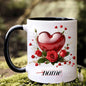 Personalized "Glossy Red Heart & Roses" Ceramic Coffee Mug – Custom Name Romantic Floral, Valentine's Day & Love Novelty Cup (M1188)