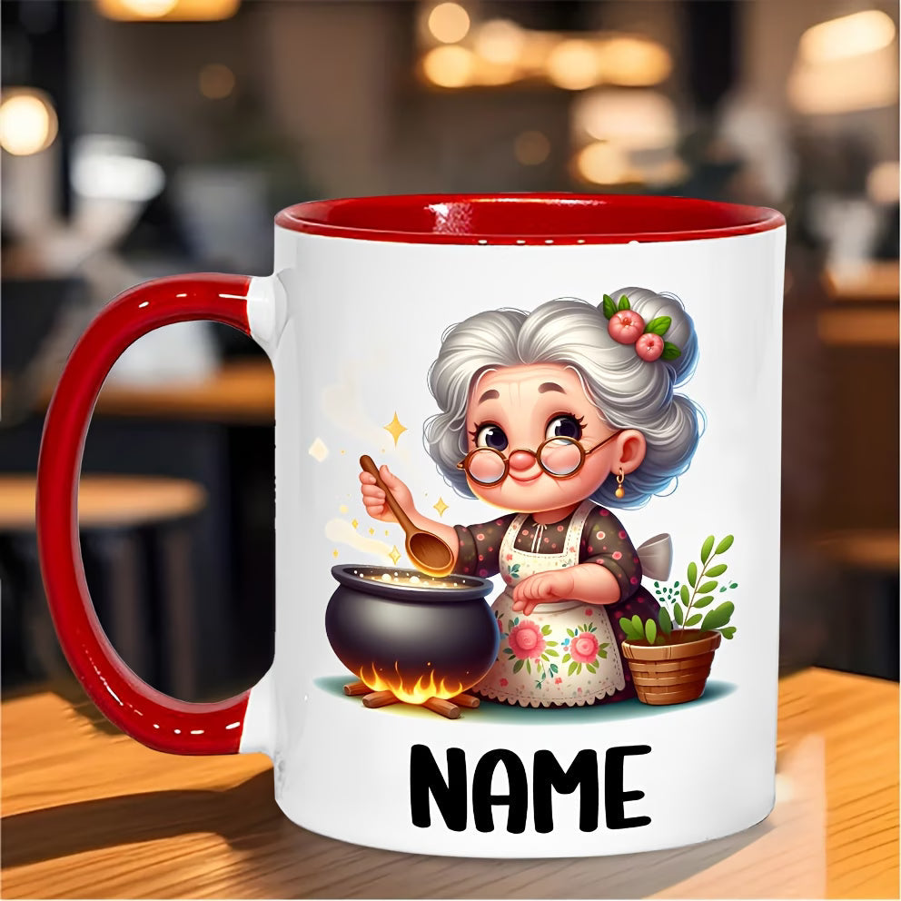 Personalized "Grandma Cooking" Ceramic Coffee Mug – Custom Name Elderly Woman Kitchen, Baking & Grandmother Novelty Cup (M1175)