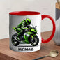 Personalized "Green Superbike" Motorcycle Ceramic Coffee Mug – Custom Name Racing Bike Novelty Cup with Black Accent (M1097)