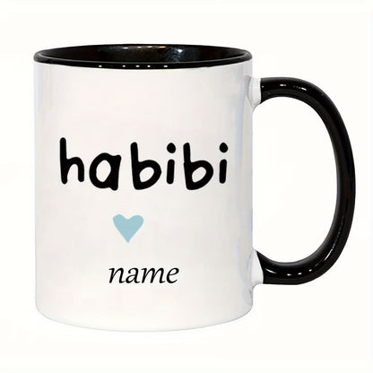 Personalized "Habibi & Habibti" Couple Ceramic Coffee Mugs – Custom Name Arabic Terms of Endearment & Romantic Novelty Cup Set (M1133)
