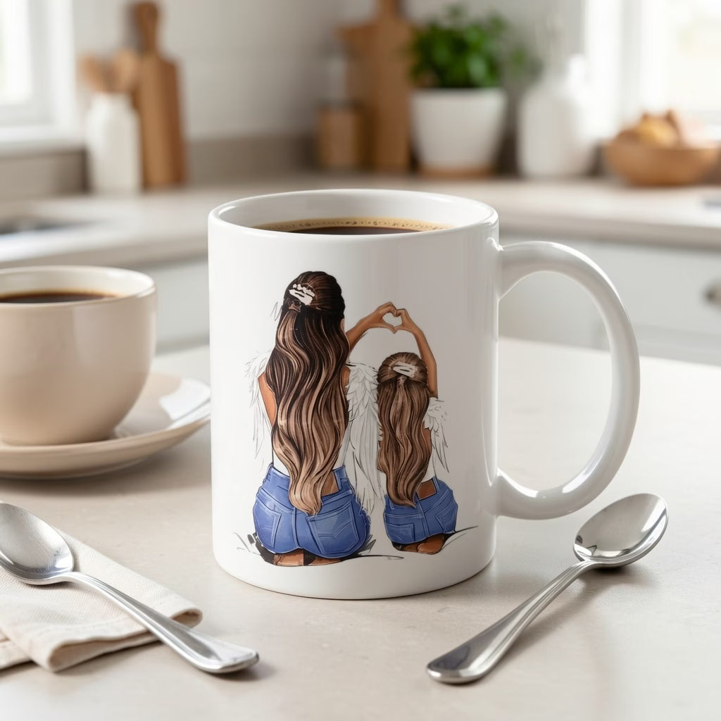 Personalized "Mother & Daughter Angel" Ceramic Coffee Mug – Family Love & Mother's Day Gift Novelty Cup (M1102)